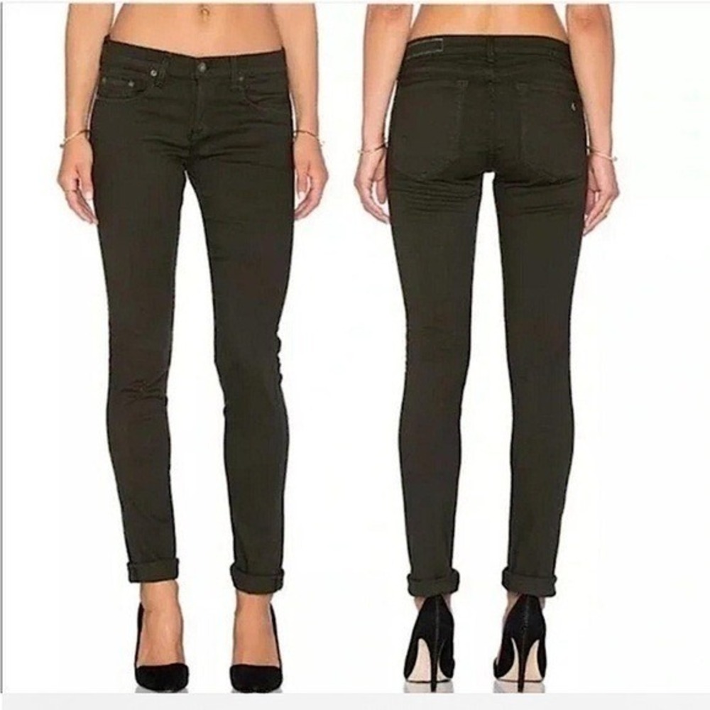 Rag & Bone Dre Skinny Jean Dark Olive Womens 31 Classic Layer Preppy Green Emo